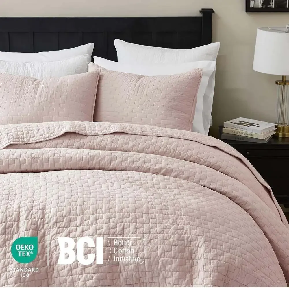 Palassio 100% Cotton Pink Quilt Set California King Size Bedding